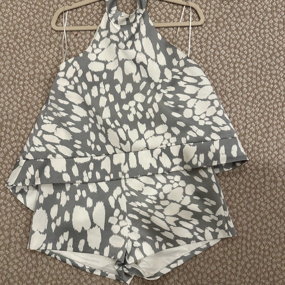 Size M Silver and white halter Romper